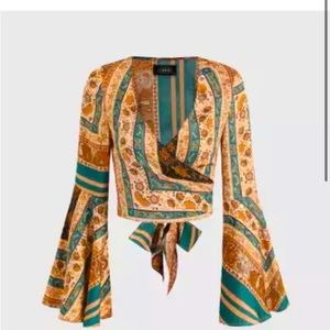 geo print floral crop blouse cider